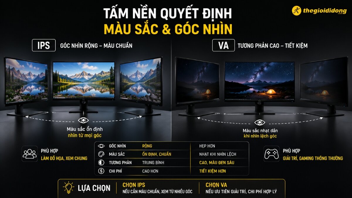 So sánh tấm nền IPS và VA Bảng so sánh chi tiết giữa tấm nền IPS và VA trên màn hình máy tính giúp người dùng lựa chọn phù hợp.
