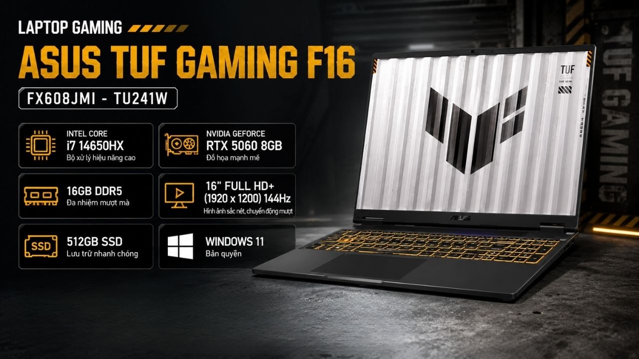 Laptop Asus TUF Gaming F16 FX608JMI - TU241W Laptop Asus TUF Gaming F16 FX608JMI - TU241W