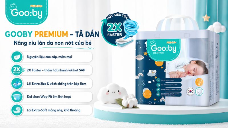 Dòng Gooby Premium - Tã dán dành riêng cho ban đêm Dòng Gooby Premium - Tã dán dành riêng cho ban đêm