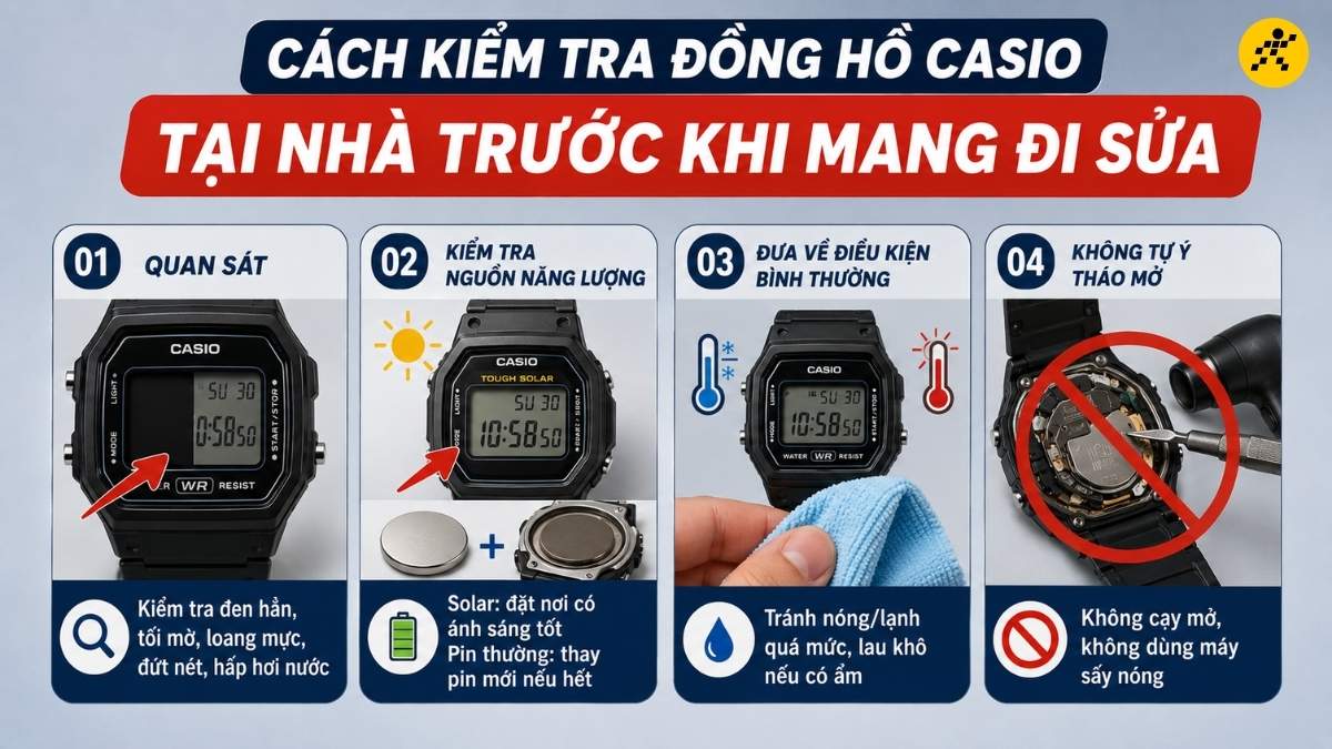 C&aacute;ch kiểm tra đồng hồ Casio tại nh&agrave; trước khi mang đi sửa