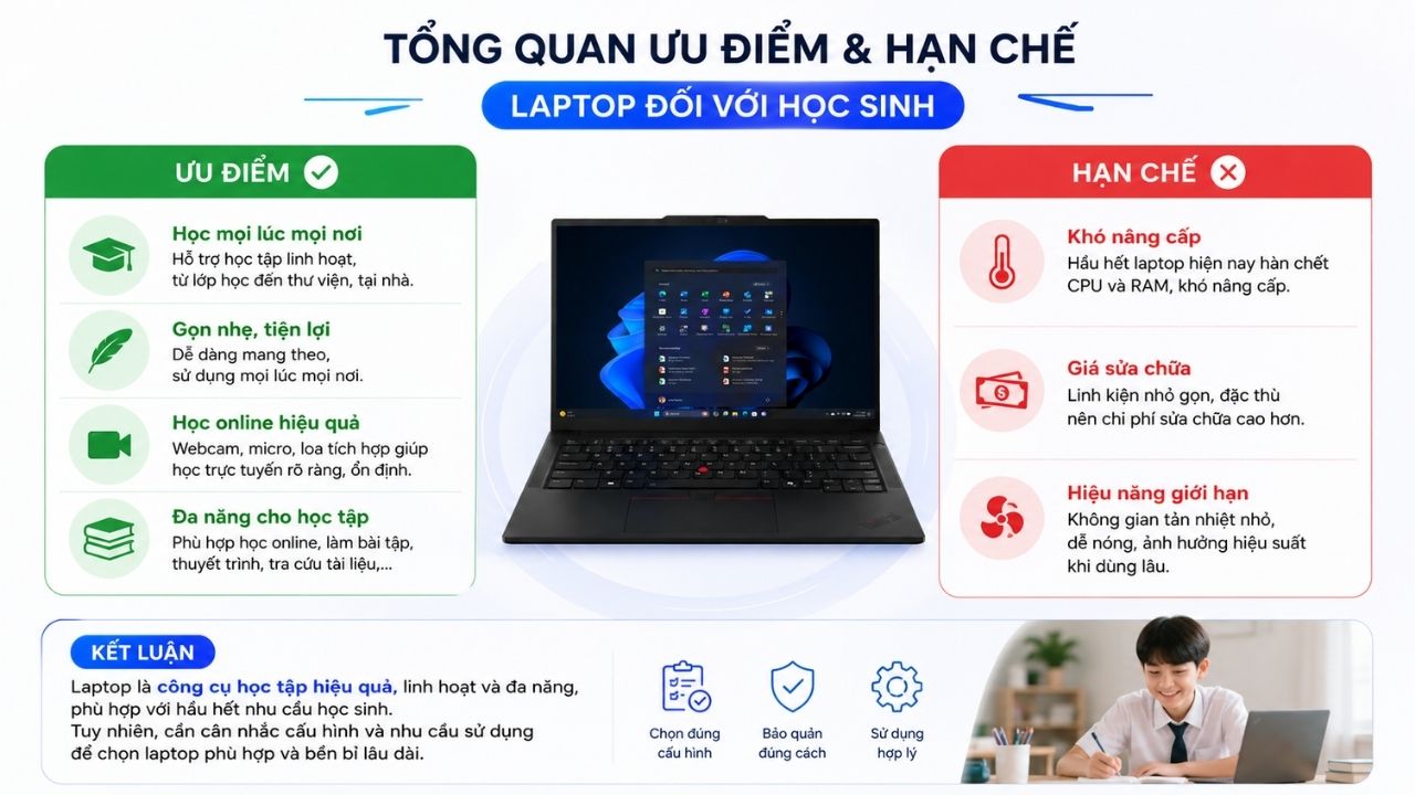 Ưu điểm v&agrave; hạn chế của laptop đối với học sinh