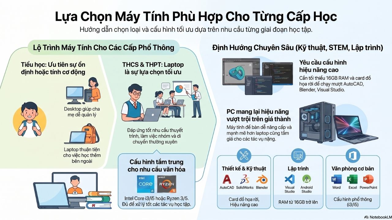 Hướng dẫn lựa chọn sản phẩm ph&ugrave; hợp theo từng cấp học 