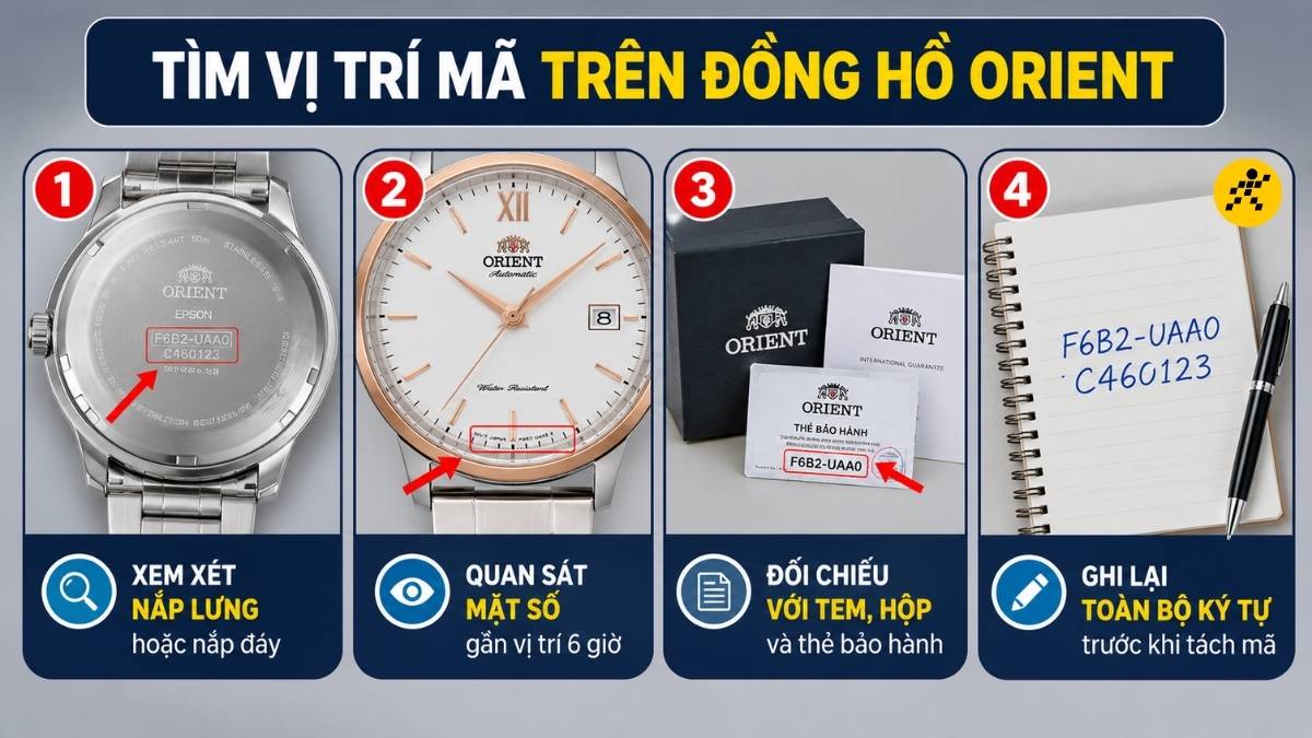 T&igrave;m vị tr&iacute; m&atilde; tr&ecirc;n đồng hồ Orient