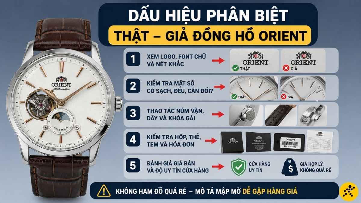 Dấu hiệu ph&acirc;n biệt thật giả đồng hồ Orient