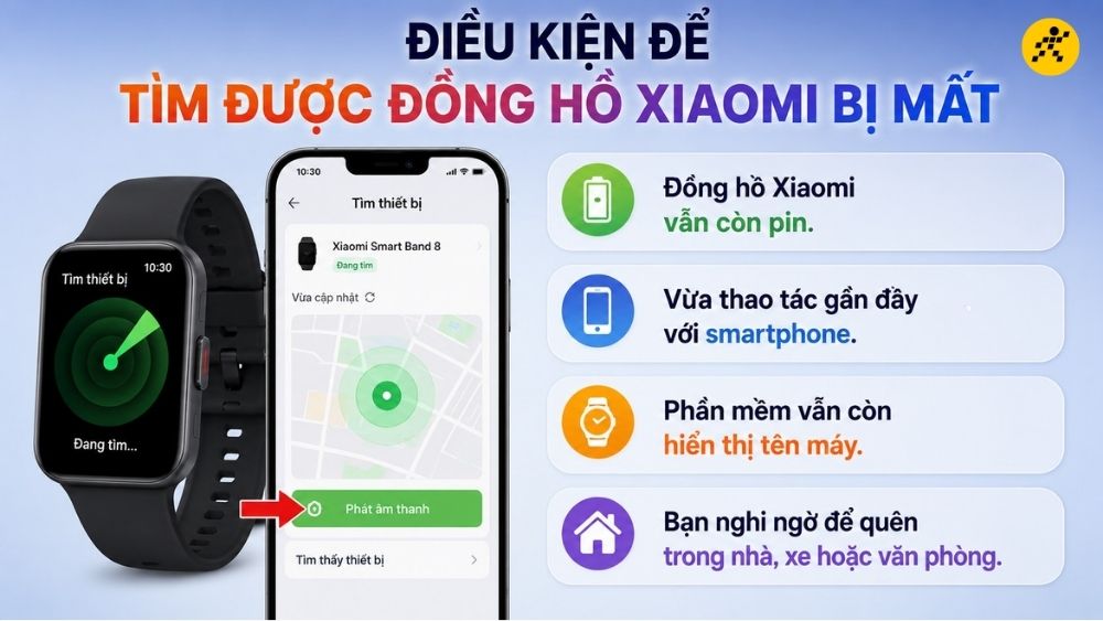 Ðiều kiện để tìm được đồng hồ Xiaomi bị mất Ðiều kiện để tìm được đồng hồ Xiaomi bị mất