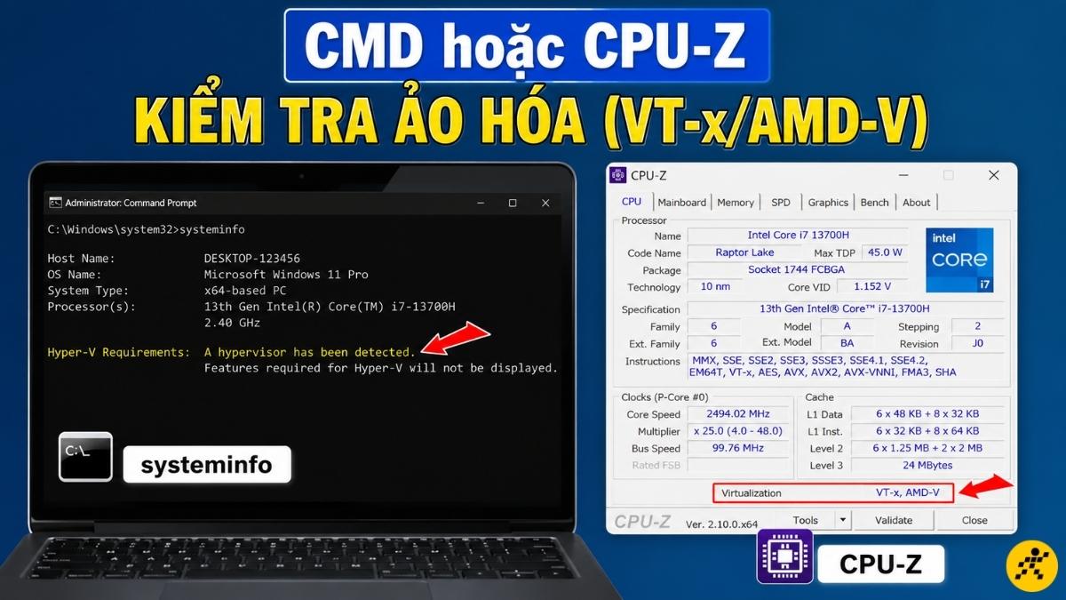 Dùng lệnh CMD hoặc CPU-Z Dùng lệnh CMD hoặc CPU-Z