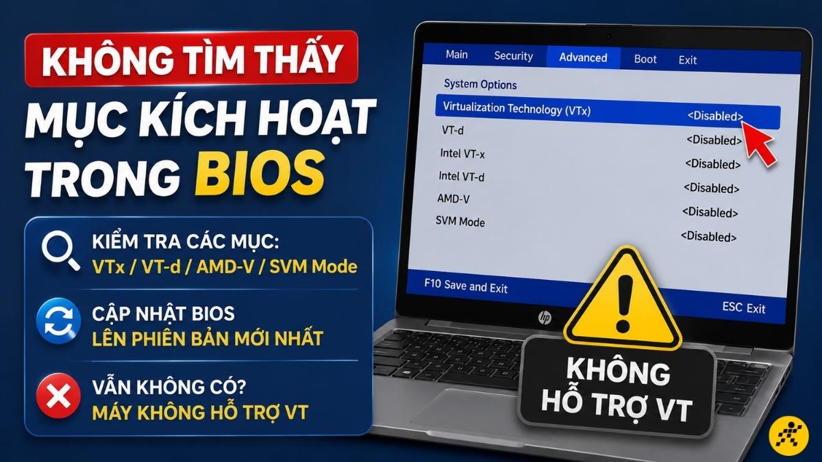 Không tìm thấy mục kích hoạt trong màn hình BIOS Không tìm thấy mục kích hoạt trong màn hình BIOS