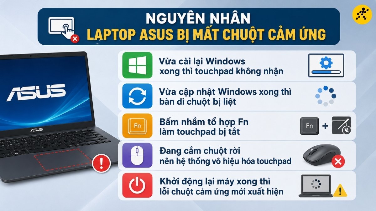 Nguyên nhân laptop ASUS bị mất chuột cảm ứng Nguyên nhân laptop ASUS bị mất chuột cảm ứng
