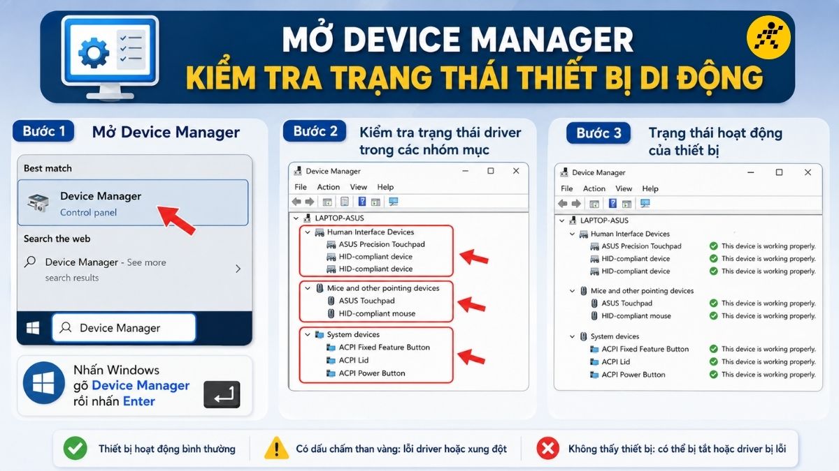 Mở Device Manager kiểm tra trạng thái thiết bị di động Mở Device Manager kiểm tra trạng thái thiết bị di động