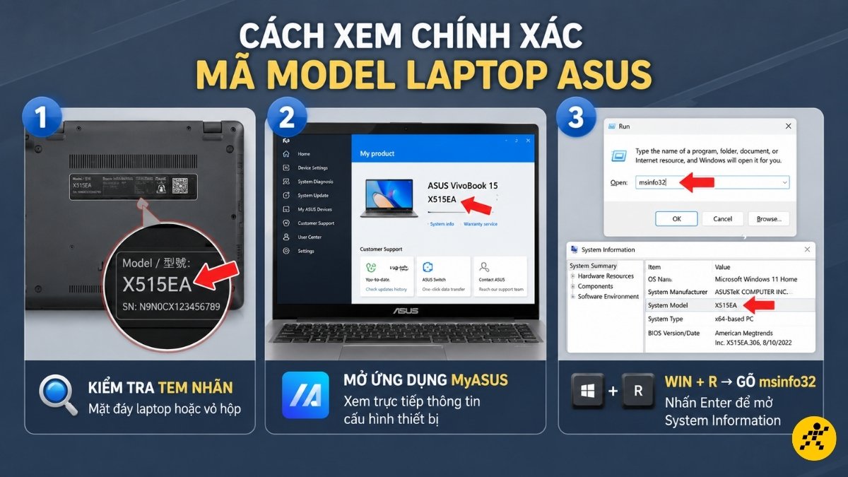 Cách xem chính xác mã model laptop ASUS Cách xem chính xác mã model laptop ASUS