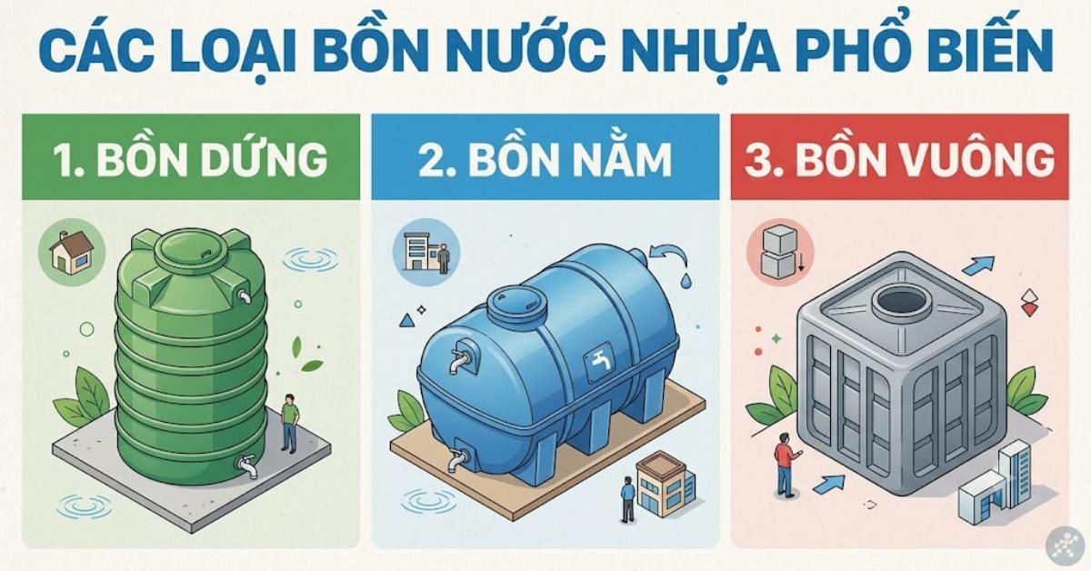 Các loại bồn nước nhựa phổ biến