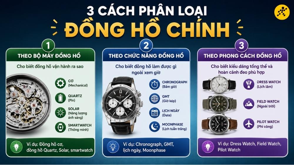 3 cách phân loại đồng hồ chính 3 cách phân loại đồng hồ chính