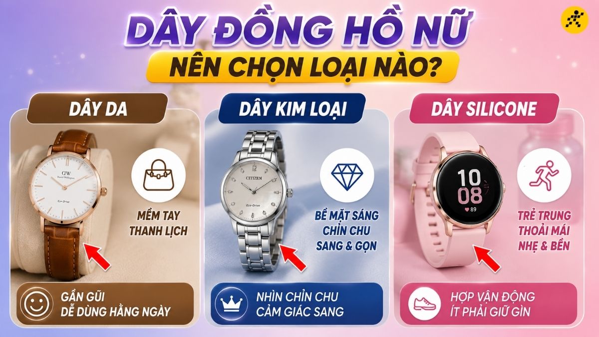 Dây da, dây kim loại và dây silicone Dây da, dây kim loại và dây silicone