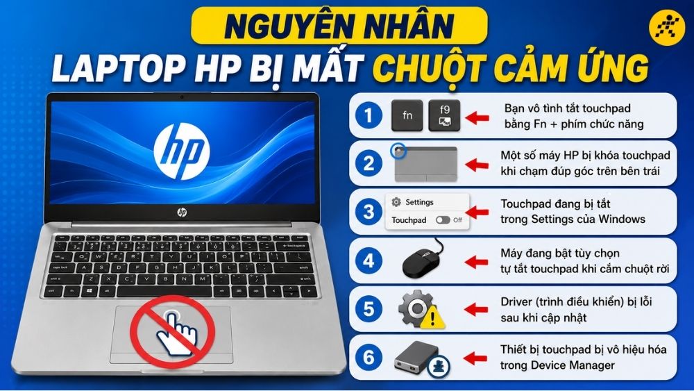 Nguyên nhân laptop HP bị mất chuột cảm ứng Nguyên nhân laptop HP bị mất chuột cảm ứng