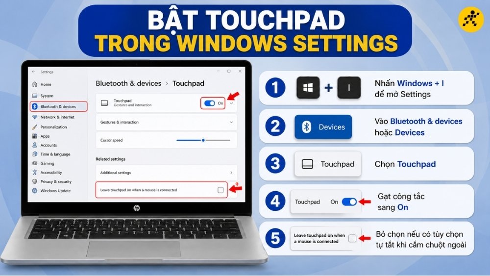Bật touchpad trong Windows Settings Bật touchpad trong Windows Settings