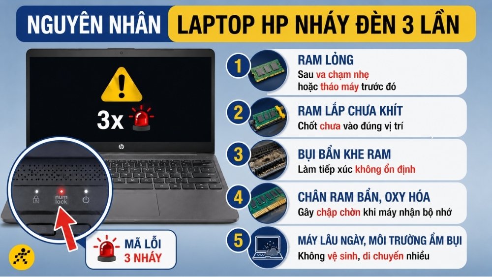 Nguyên nhân laptop HP nháy đèn 3 lần Nguyên nhân laptop HP nháy đèn 3 lần