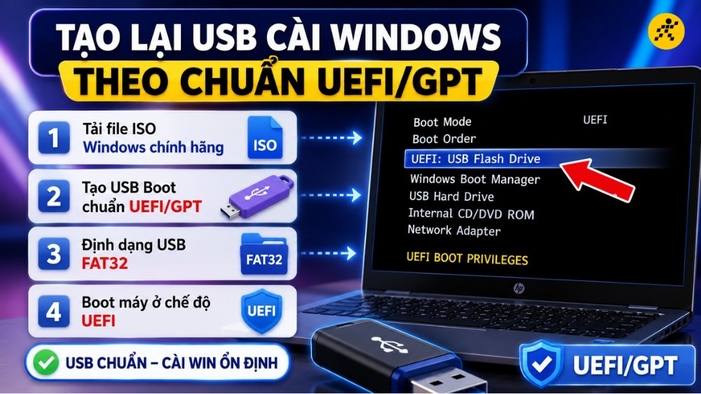 Tạo lại USB c&agrave;i Windows theo chuẩn UEFI/GPT