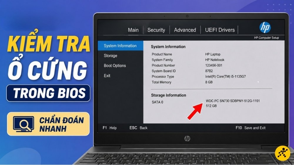 Kiểm tra ổ cứng trong BIOS 