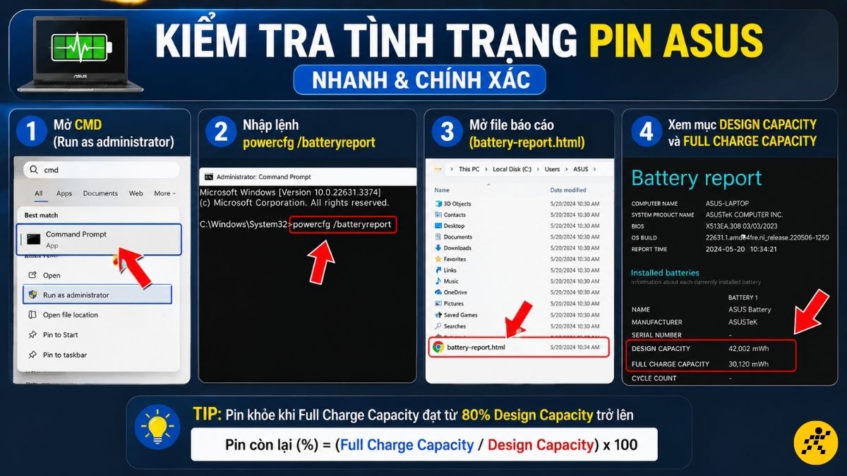 Kiểm tra bằng battery report trên Windows Kiểm tra bằng battery report trên Windows