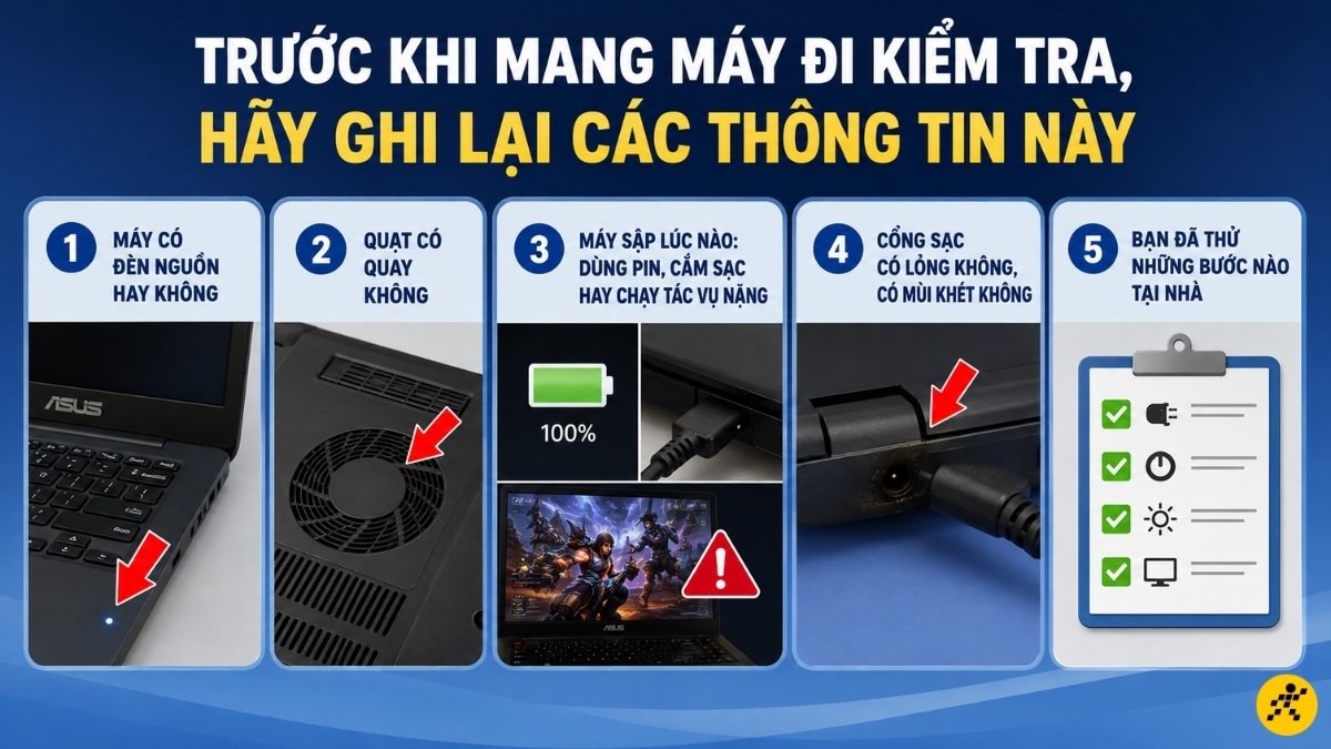 Trước khi mang máy đi kiểm tra ghi lại các thông tin Trước khi mang máy đi kiểm tra ghi lại các thông tin