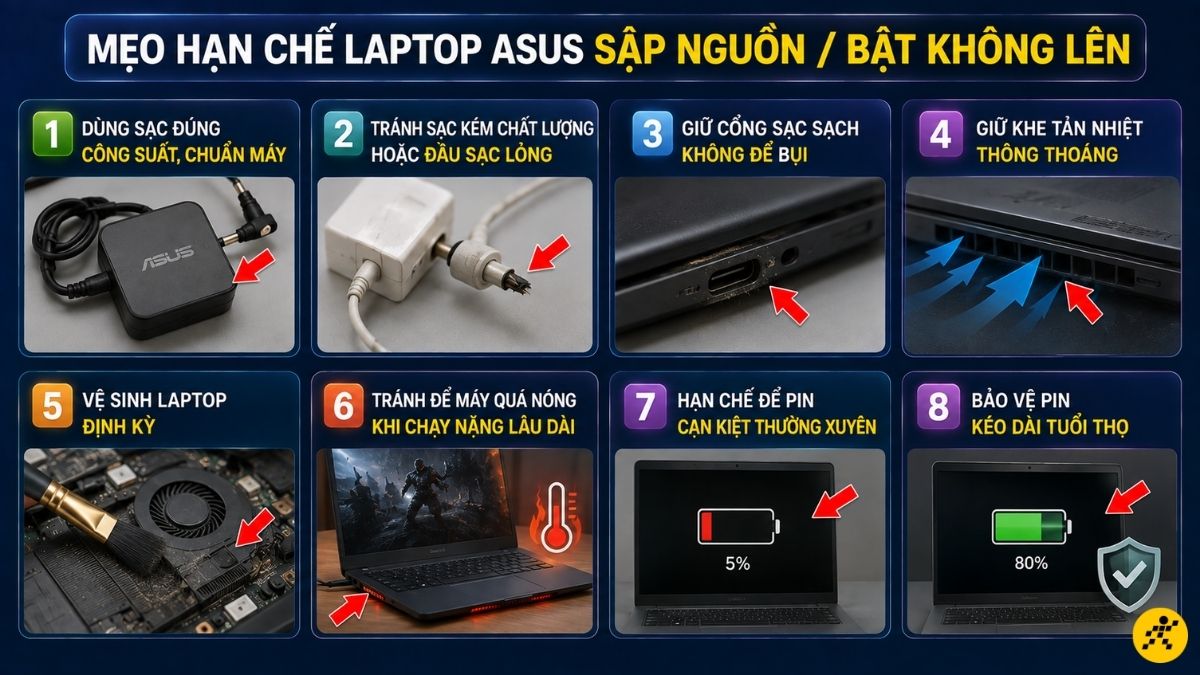 Mẹo hạn chế tình trạng laptop Asus sập nguồn hoặc bật không lên Mẹo hạn chế tình trạng laptop Asus sập nguồn hoặc bật không lên