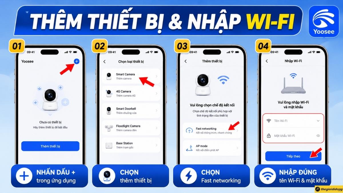 Thêm thiết bị và nhập Wi‑Fi
