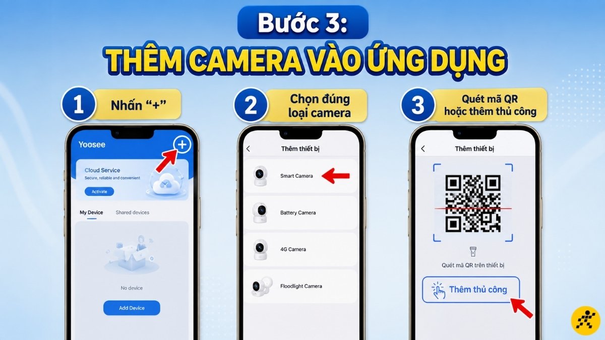 Bước 3: Thêm camera vào ứng dụng Bước 3: Thêm camera vào ứng dụng