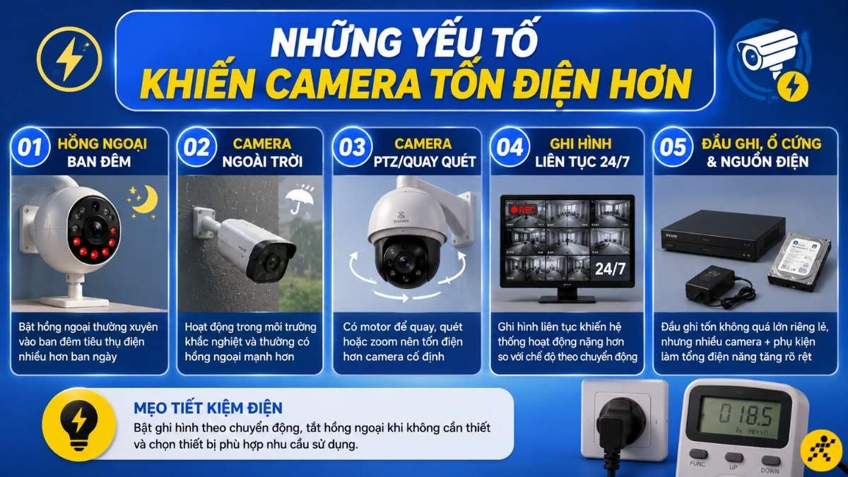 Những yếu tố khiến camera tốn điện hơn