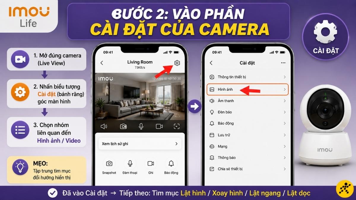 Vào phần Cài đặt của camera