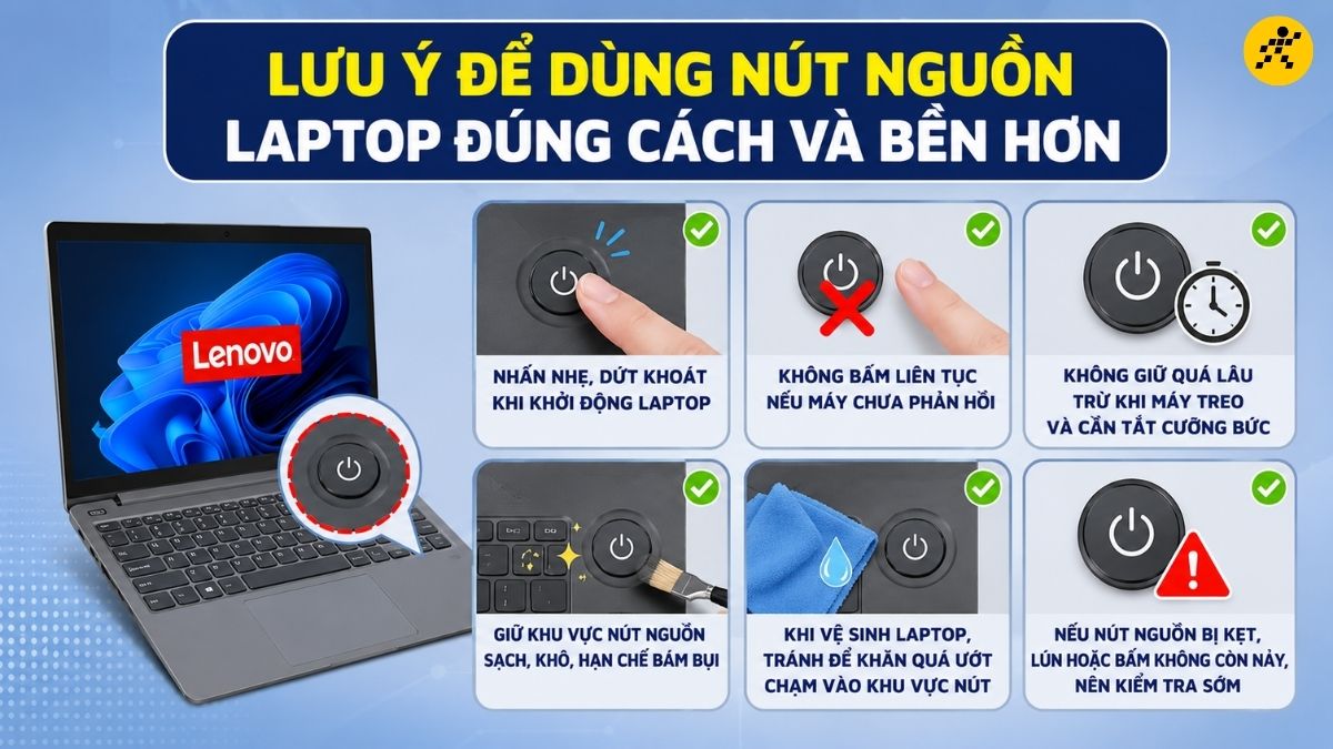 Lưu ý để dùng nút nguồn laptop đúng cách và bền hơn Lưu ý để dùng nút nguồn laptop đúng cách và bền hơn