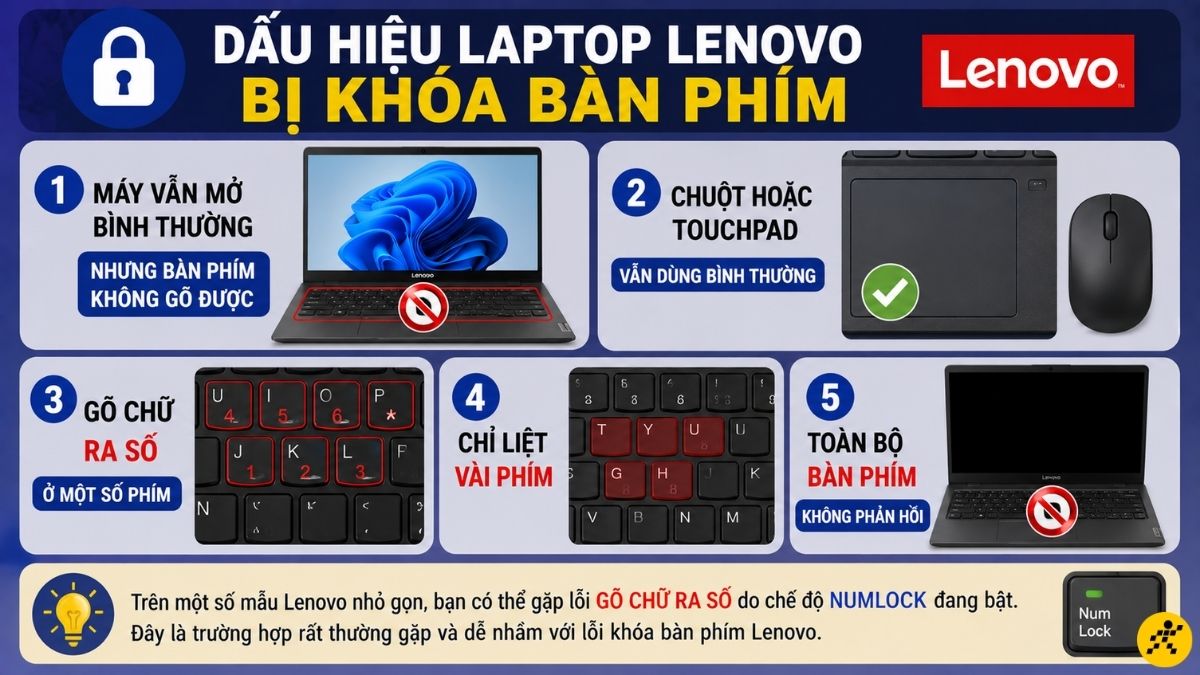 Dấu hiệu laptop Lenovo bị khóa bàn phím Dấu hiệu laptop Lenovo bị khóa bàn phím