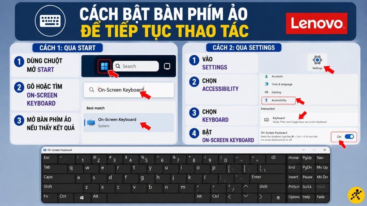 Cách bật bàn phím ảo để tiếp tục thao tác Cách bật bàn phím ảo để tiếp tục thao tác