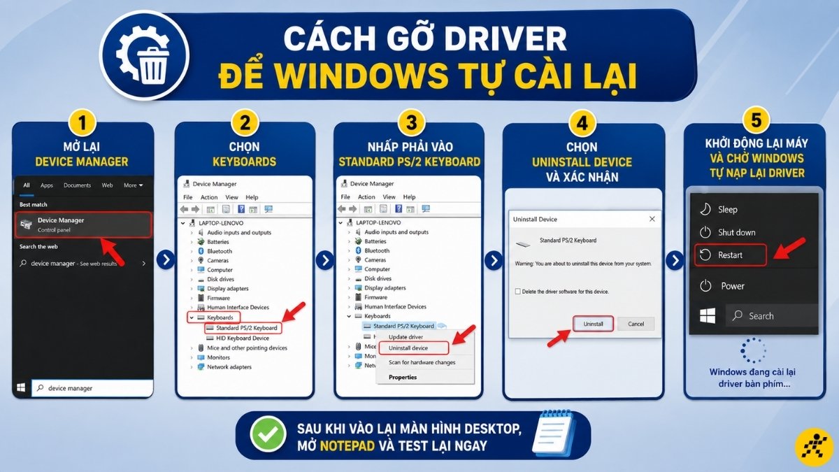 Cách gỡ driver để Windows tự cài lại Cách gỡ driver để Windows tự cài lại