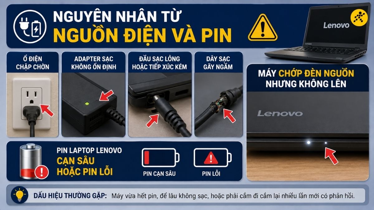 Nguyên nhân từ nguồn điện và pin Nguyên nhân từ nguồn điện và pin