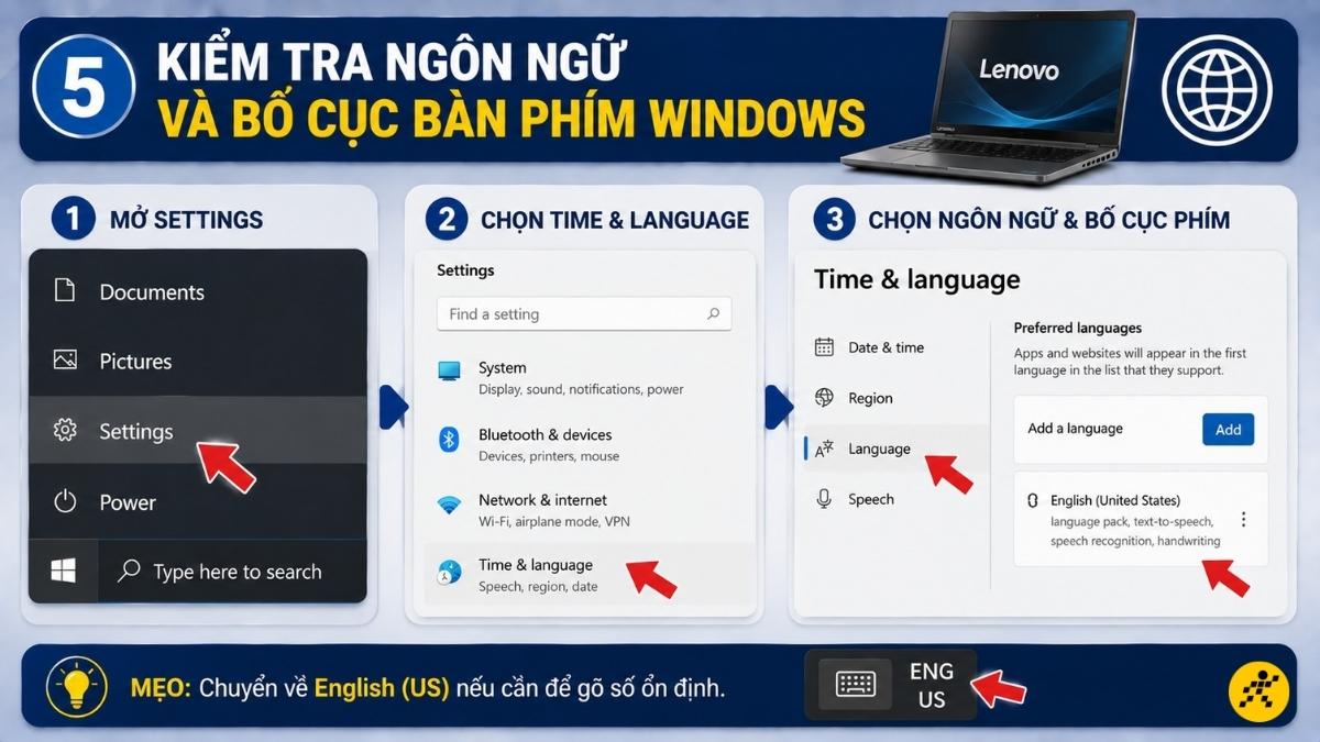 Kiểm tra nhanh ngôn ngữ và bố cục bàn phím Windows Kiểm tra nhanh ngôn ngữ và bố cục bàn phím Windows