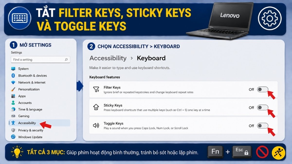 Tắt Filter Keys, Sticky Keys và Toggle Keys Tắt Filter Keys, Sticky Keys và Toggle Keys