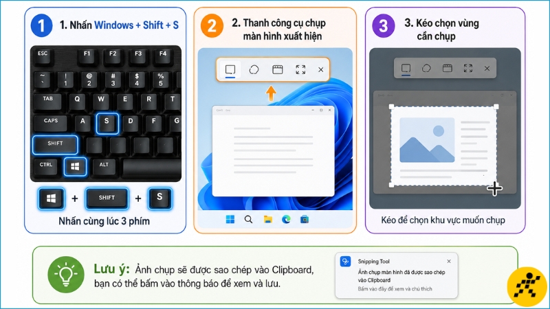 Nhấn Windows + Shift + S để chọn vùng màn hình cần chụp Nhấn Windows + Shift + S để chọn vùng màn hình cần chụp