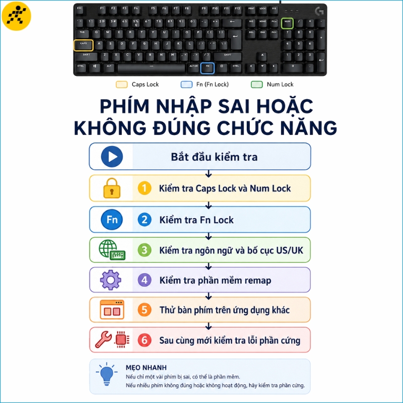 Các bước kiểm tra khi phím hoạt động không đúng chức năng Các bước kiểm tra khi phím hoạt động không đúng chức năng