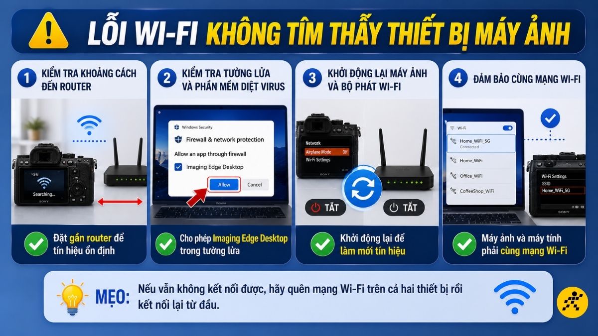 Lỗi Wi-Fi không tìm thấy thiết bị máy ảnh Lỗi Wi-Fi không tìm thấy thiết bị máy ảnh
