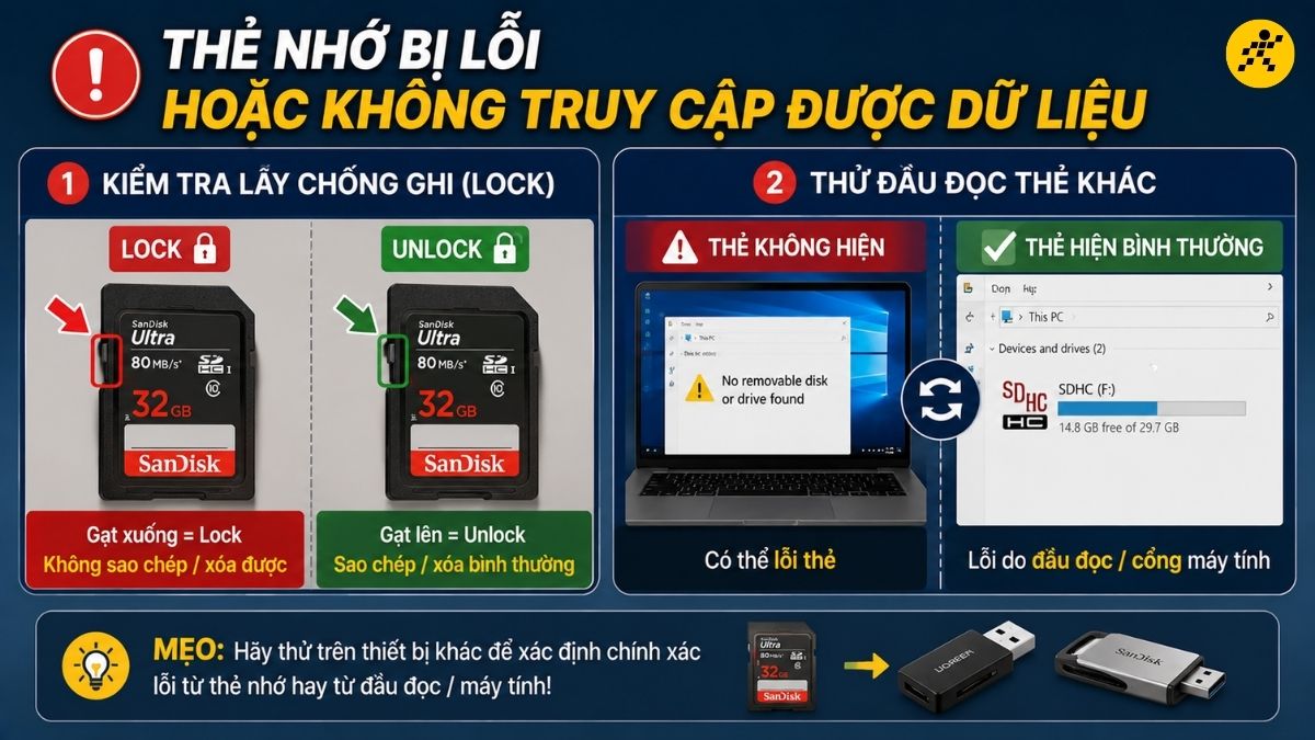 Thẻ nhớ bị lỗi hoặc không cho phép truy cập dữ liệu Thẻ nhớ bị lỗi hoặc không cho phép truy cập dữ liệu