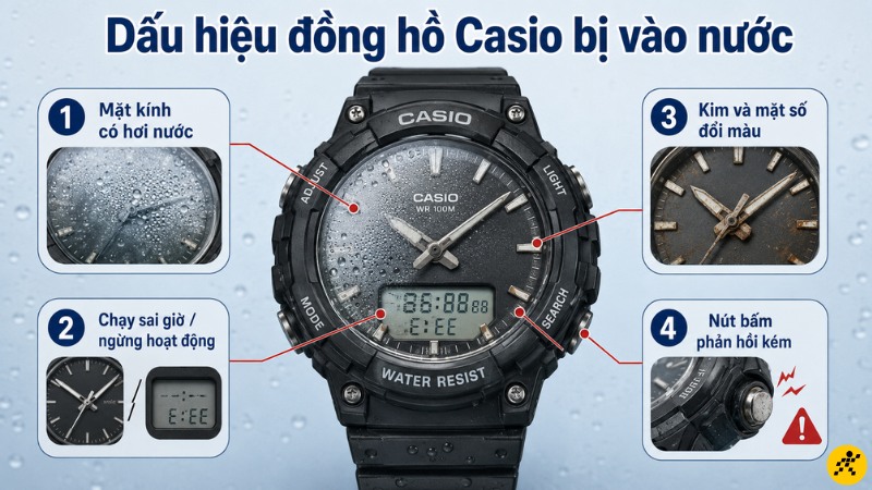Dấu hiệu đồng hồ Casio bị vào nước Dấu hiệu đồng hồ Casio bị vào nước