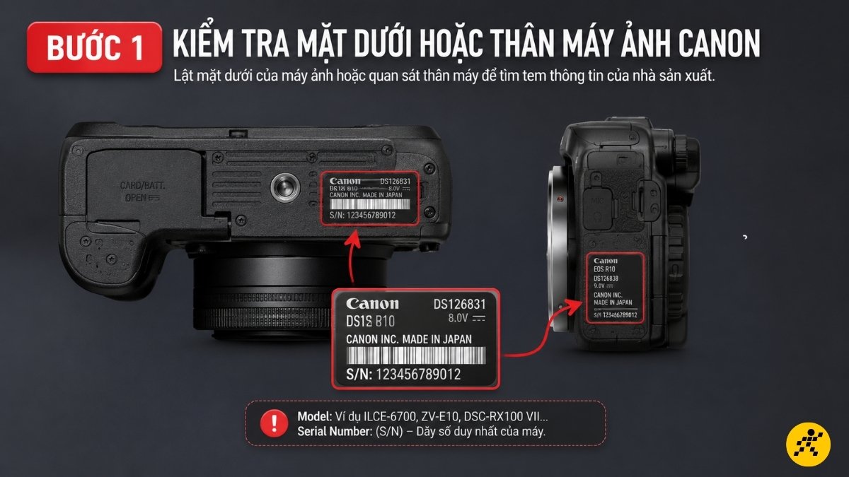 Kiểm tra mặt dưới hoặc thân máy ảnh Kiểm tra mặt dưới hoặc thân máy ảnh