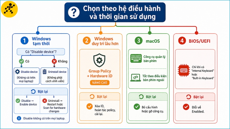Thời gian cần vô hiệu hóa và hệ điều hành quyết định phương pháp phù hợp Thời gian cần vô hiệu hóa và hệ điều hành quyết định phương pháp phù hợp