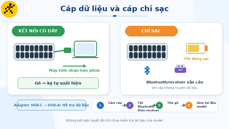 Cổng USB trên bàn phím không dây có thể chỉ dùng để sạc và không truyền dữ liệu nhập liệu Cổng USB trên bàn phím không dây có thể chỉ dùng để sạc và không truyền dữ liệu nhập liệu