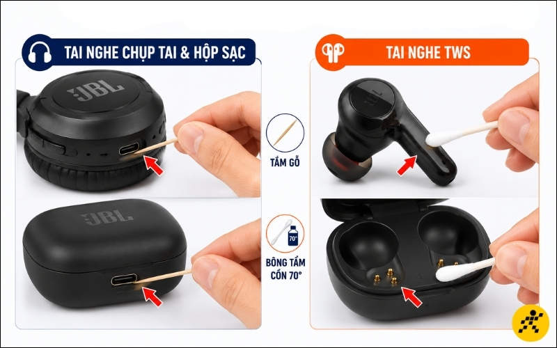 Vệ sinh cổng sạc và chấu tiếp xúc Vệ sinh cổng sạc và chấu tiếp xúc