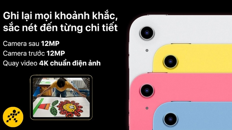 Camera sau chụp ảnh rõ nét và camera trước tích hợp tính năng Center Stage thông minh trên iPad Camera sau chụp ảnh rõ nét và camera trước tích hợp tính năng Center Stage thông minh trên iPad