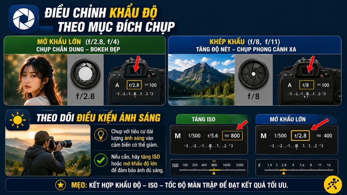 Điều chỉnh khẩu độ theo mục đích chụp Điều chỉnh khẩu độ theo mục đích chụp