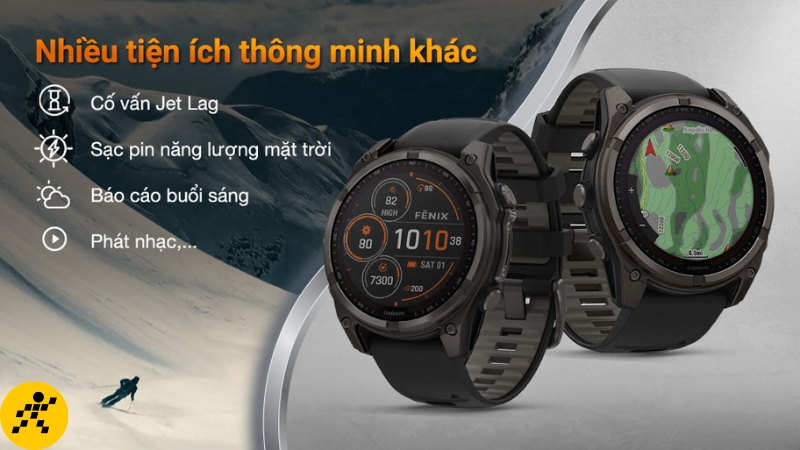 solar charging trên Garmin Fenix 8 Solar giúp kéo dài thời lượng pin khi ở ngoài trời solar charging trên Garmin Fenix 8 Solar giúp kéo dài thời lượng pin khi ở ngoài trời