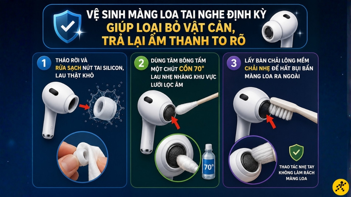 Vệ sinh bụi bẩn m&agrave;ng loa tai nghe
