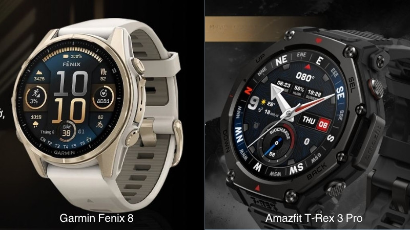 Cận cảnh sự khác biệt về màn hình của Garmin Fenix 8 *bên trái) và Amazfit T-Rex 3 Pro (bên phải) Cận cảnh sự khác biệt về màn hình của Garmin Fenix 8 *bên trái) và Amazfit T-Rex 3 Pro (bên phải)